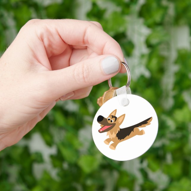 Cute Lycklig Tecknad German Shepherd Keychain Nyckelring (Hand)