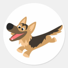 Cute Lycklig Tecknad German Shepherd Sticker Runt Klistermärke