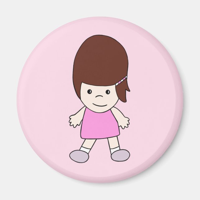 Cute Lycklig Tecknad Girl i Rosa Dress Magnet (Framsidan)