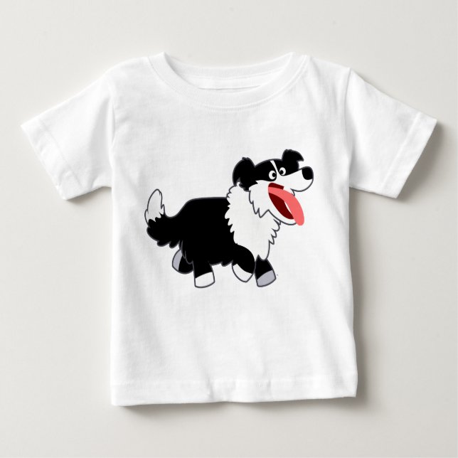 Cute Lycklig Tecknad Gräns Collie Baby T-Shirt (Framsida)