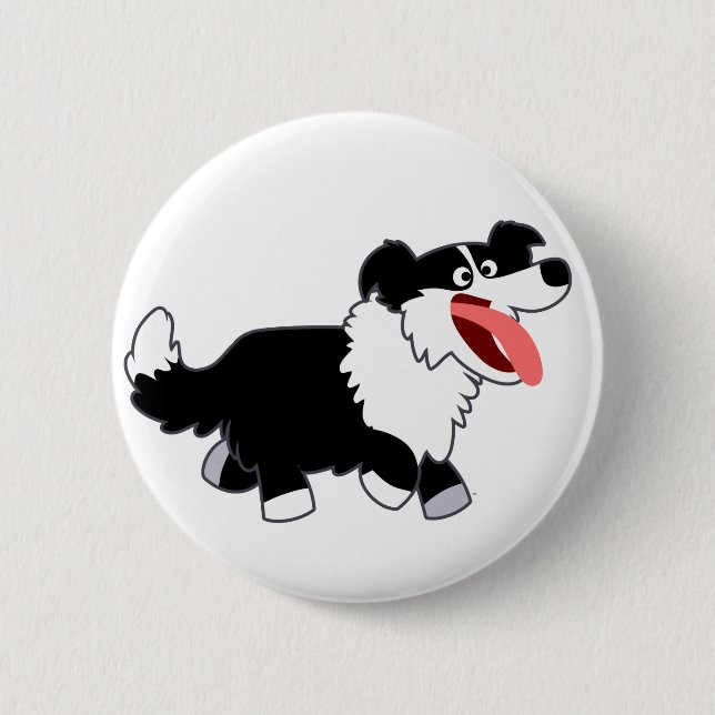 Cute Lycklig Tecknad Gräns Collie Button Badge Knapp (Framsida)