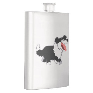 Cute Lycklig Tecknad Gräns Collie Classic-kolv Fickplunta