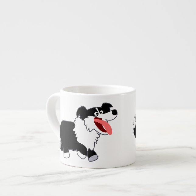 Cute Lycklig Tecknad Gräns Collie Espresso Mugg Espressomugg (Framsida vänster)