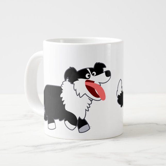 Cute Lycklig Tecknad Gräns Collie Jumbo Mugg (Framsida vänster)