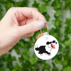 Cute Lycklig Tecknad Gräns Collie Keychain Nyckelring