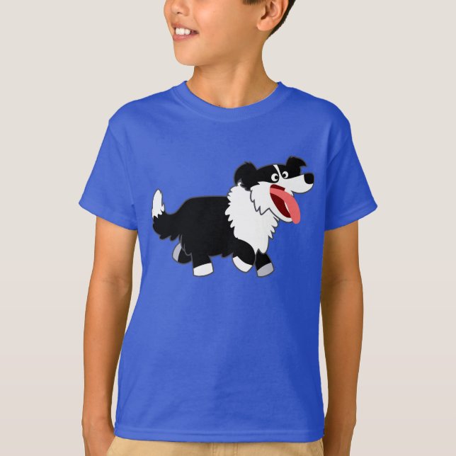 Cute Lycklig Tecknad Gräns Collie Kids T-Shirt (Framsida)