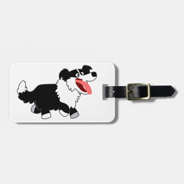 Cute Lycklig Tecknad Gräns Collie Luggage Tag Bagagebricka (Horisontell Framsida)