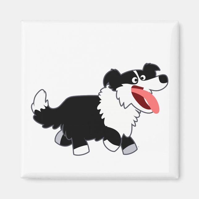 Cute Lycklig Tecknad Gräns Collie Magnet (Framsidan)