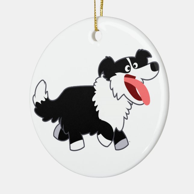 Cute Lycklig Tecknad Gräns Collie Orname Julgransprydnad Keramik (Vänster)
