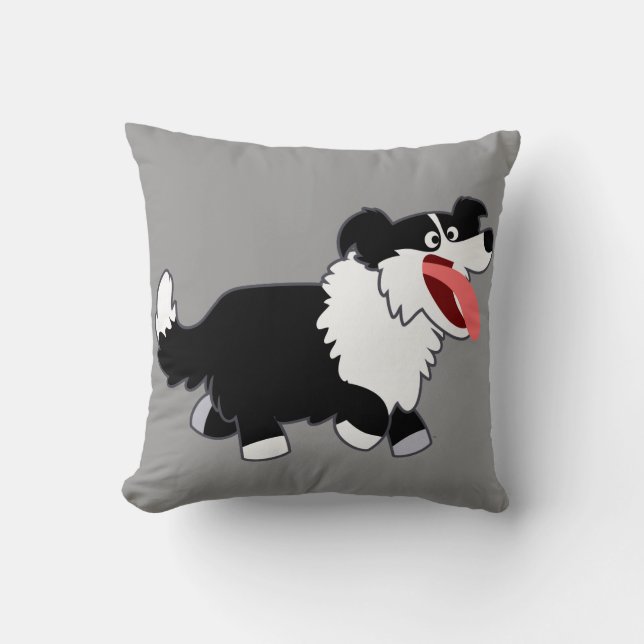 Cute Lycklig Tecknad Gräns Collie Pillow Kudde (Framsida)