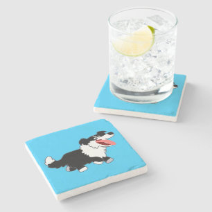 Cute Lycklig Tecknad Gräns Collie Stone Underlägg