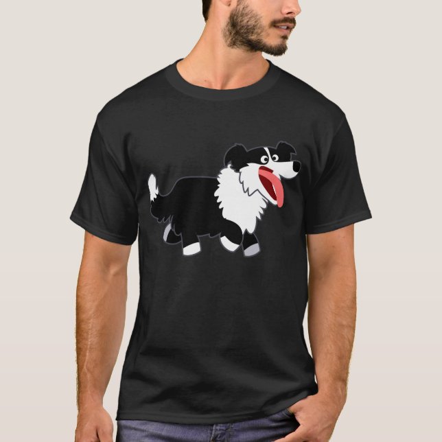 Cute Lycklig Tecknad Gräns Collie T-Shirt (Framsida)