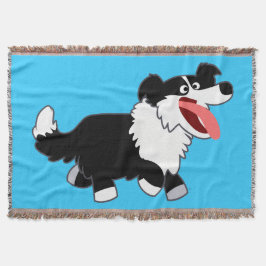 Cute Lycklig Tecknad Gräns Collie Throw Blanket Mysfilt