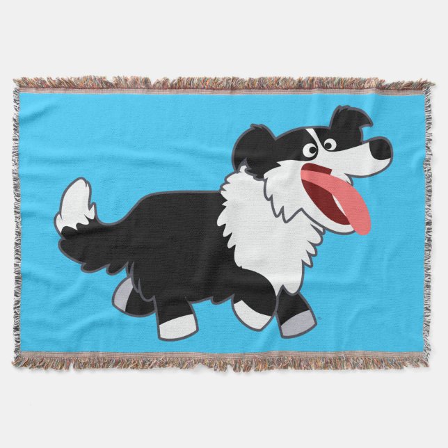 Cute Lycklig Tecknad Gräns Collie Throw Blanket Mysfilt (Framsidan)