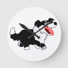 Cute Lycklig Tecknad Gräns Collie Wall Clock Rund Klocka
