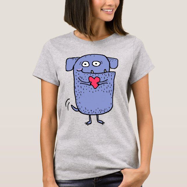 Cute & Lycklig Tecknad hund med Rosa Heart Tee (Framsida)