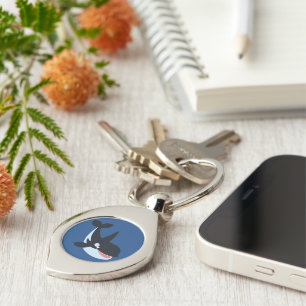 Cute Lycklig Tecknad Killer Whale Metall Keychain Swirl Silverfärgad Nyckelring
