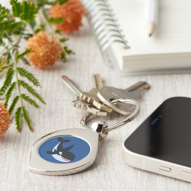 Cute Lycklig Tecknad Killer Whale Metall Keychain Swirl Silverfärgad Nyckelring (Sidan)