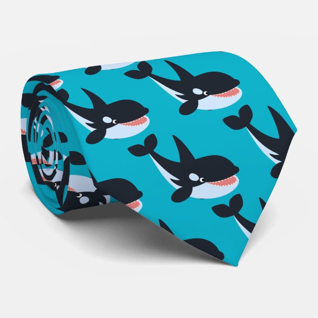 Cute Lycklig Tecknad Killer Whale Tie Slips (Rullad)