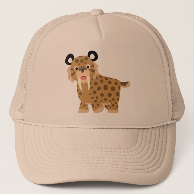 Cute Lycklig Tecknad Smilodon Hat Truckerkeps (Framsida)