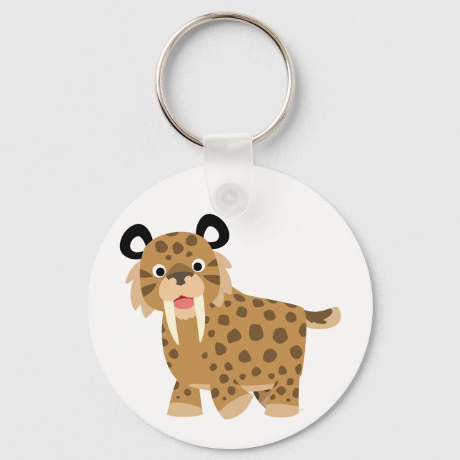 Cute Lycklig Tecknad Smilodon Keychain Nyckelring (Framsida)