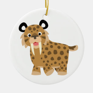 Cute Lycklig Tecknad Smilodon Ornament