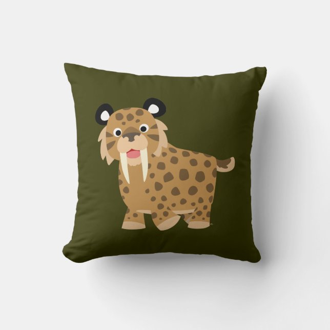 Cute Lycklig Tecknad Smilodon Pillow Kudde (Framsida)