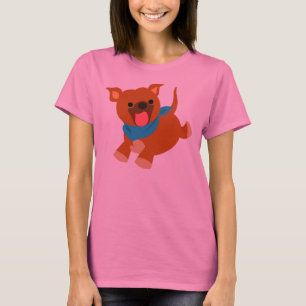 Cute Lycklig Tecknad Staffie Women T-Shirt
