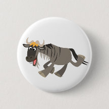 Cute Lycklig Tecknad Wildebeest Button Badge