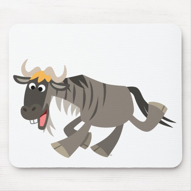 Cute Lycklig Tecknad Wildebeest Mousepad Musmatta (Framsidan)