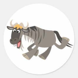 Cute Lycklig Tecknad Wildebeest Sticker Runt Klistermärke