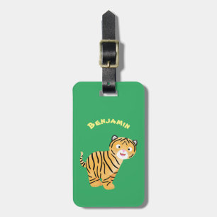 Cute lycklig tiger unge tecknad bagagebricka