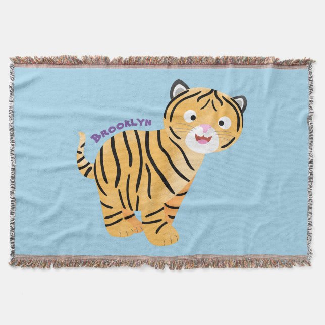 Cute lycklig tiger unge tecknad filt (Framsidan)