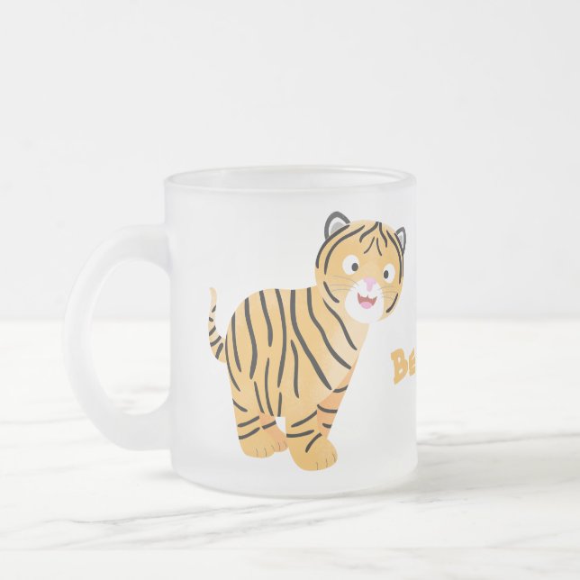 Cute lycklig tiger unge tecknad frostad glasmugg (Vänster)