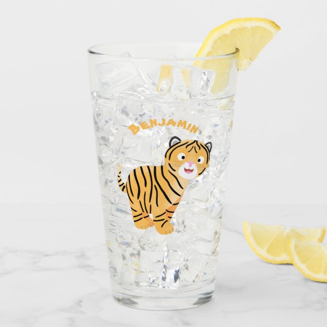Cute lycklig tiger unge tecknad glaskopp (Bakside Is)