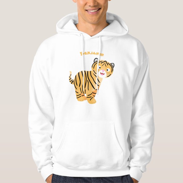 Cute lycklig tiger unge tecknad hoodie (Framsida)