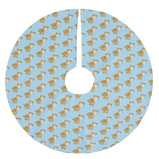 Cute lycklig tiger unge tecknad julgransmatta borstad polyester (Framsidan)
