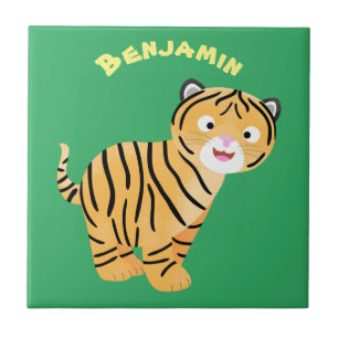 Cute lycklig tiger unge tecknad kakelplatta