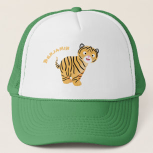 Cute lycklig tiger unge tecknad keps
