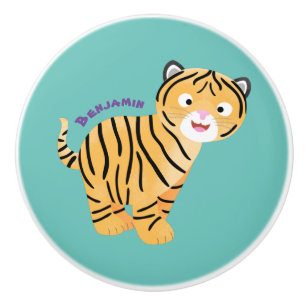 Cute lycklig tiger unge tecknad knopp