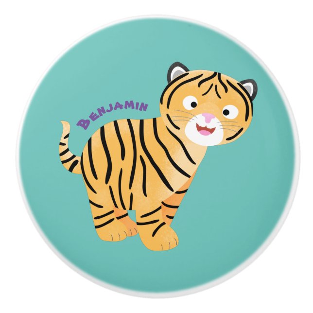 Cute lycklig tiger unge tecknad knopp (Framsidan)