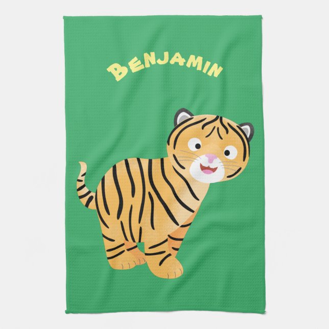 Cute lycklig tiger unge tecknad kökshandduk (Vertikal)