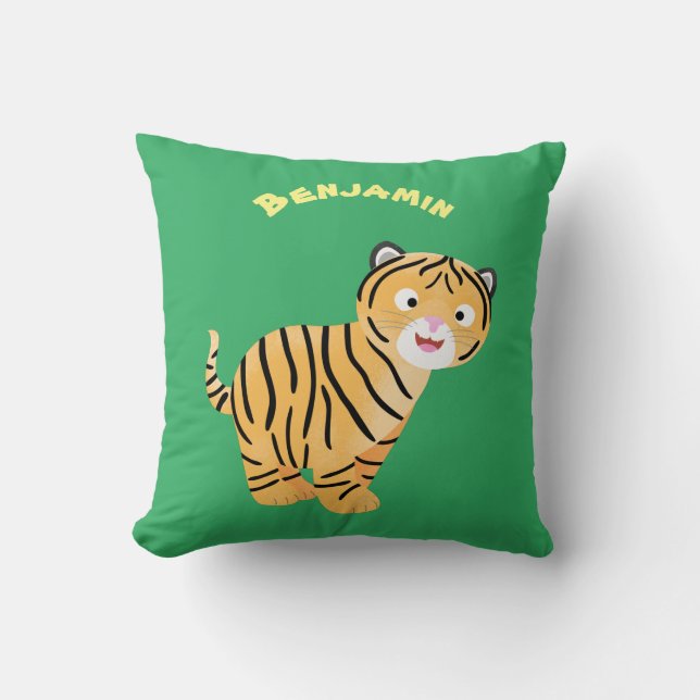 Cute lycklig tiger unge tecknad kudde (Framsida)
