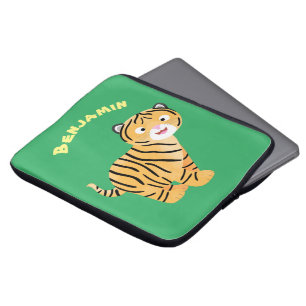 Cute lycklig tiger unge tecknad laptop fodral