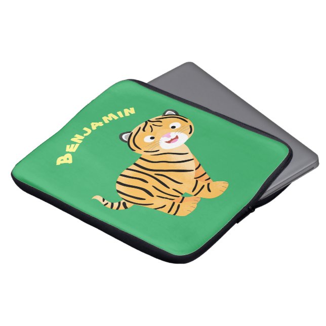Cute lycklig tiger unge tecknad laptop fodral (Framsida topp)