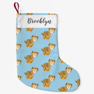 Cute lycklig tiger unge tecknad liten julstrumpa