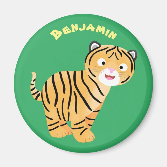 Cute lycklig tiger unge tecknad magnet (Framsidan)