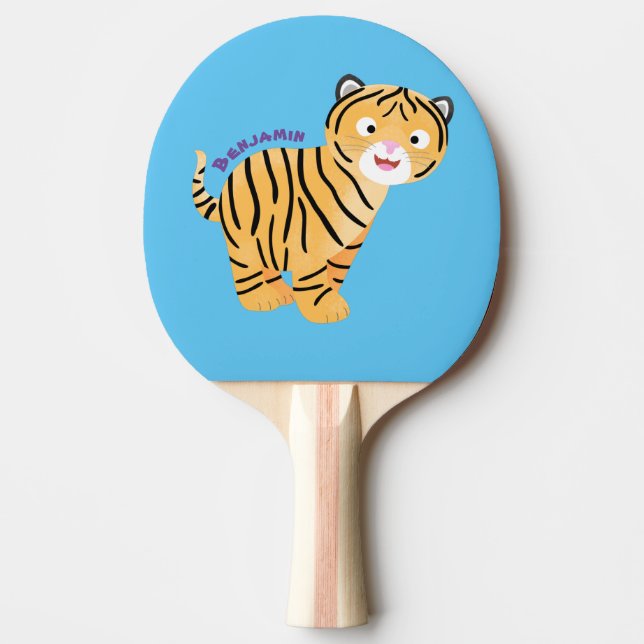Cute lycklig tiger unge tecknad pingisracket (Framsidan)