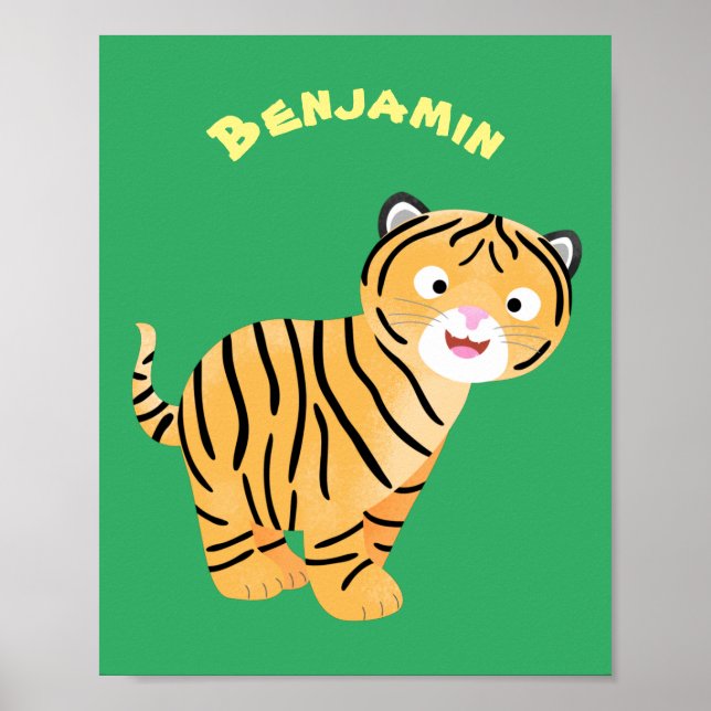 Cute lycklig tiger unge tecknad poster (Framsidan)
