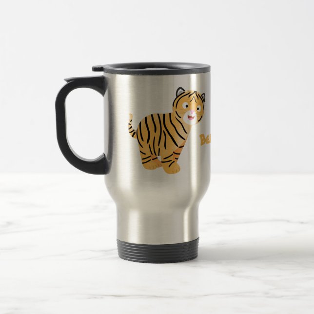 Cute lycklig tiger unge tecknad resemugg (Vänster)